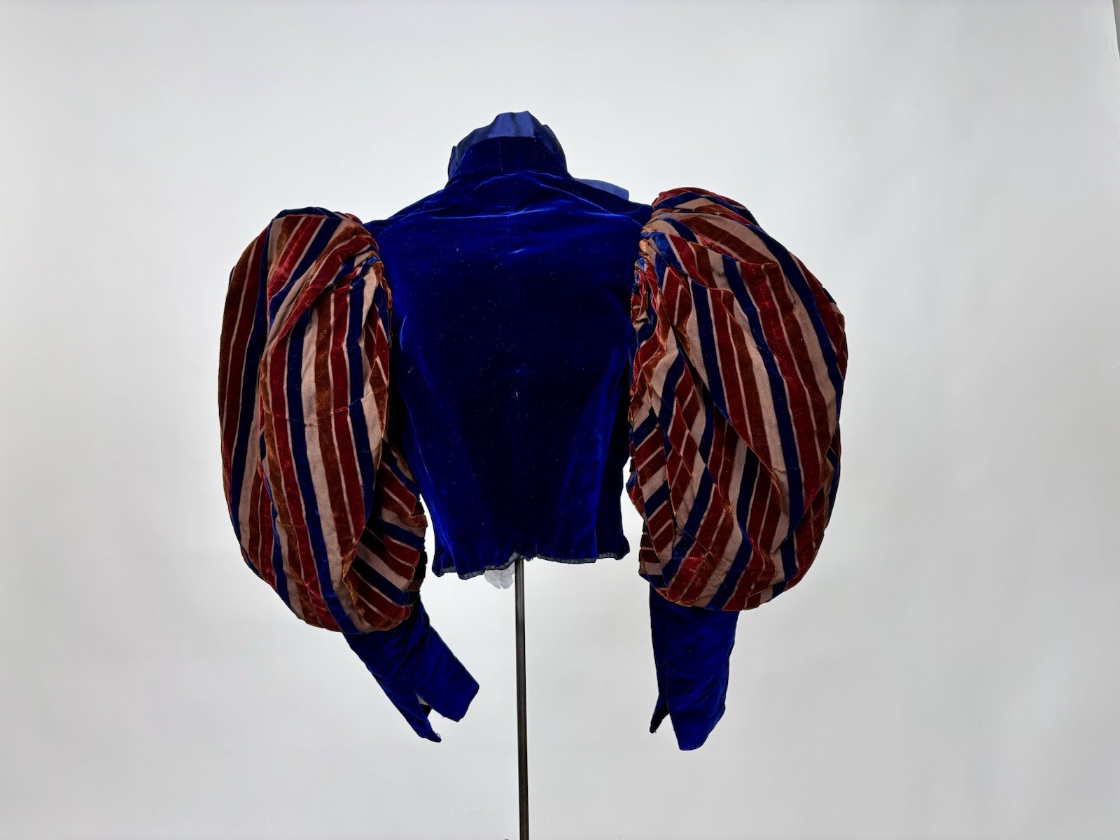 Antique Victorian Royal Blue Velvet Brown Stripes Jacket Leg of Mutton Sleeve