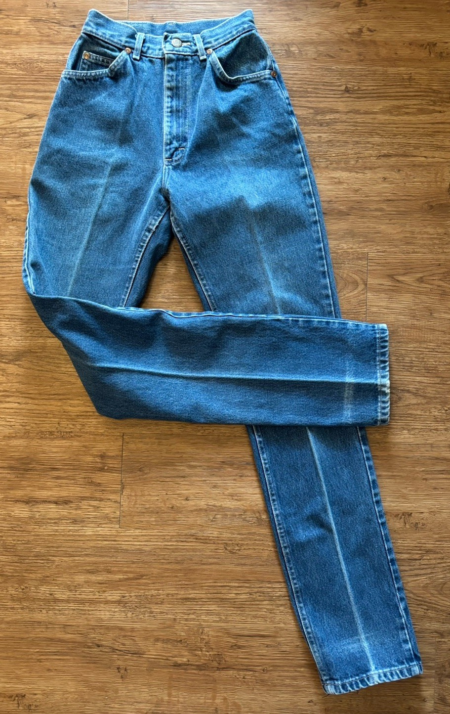 Vintage Union Made Women’s LEE High Waisted Med Wash Straight Sz Jr 5 1970s-80s