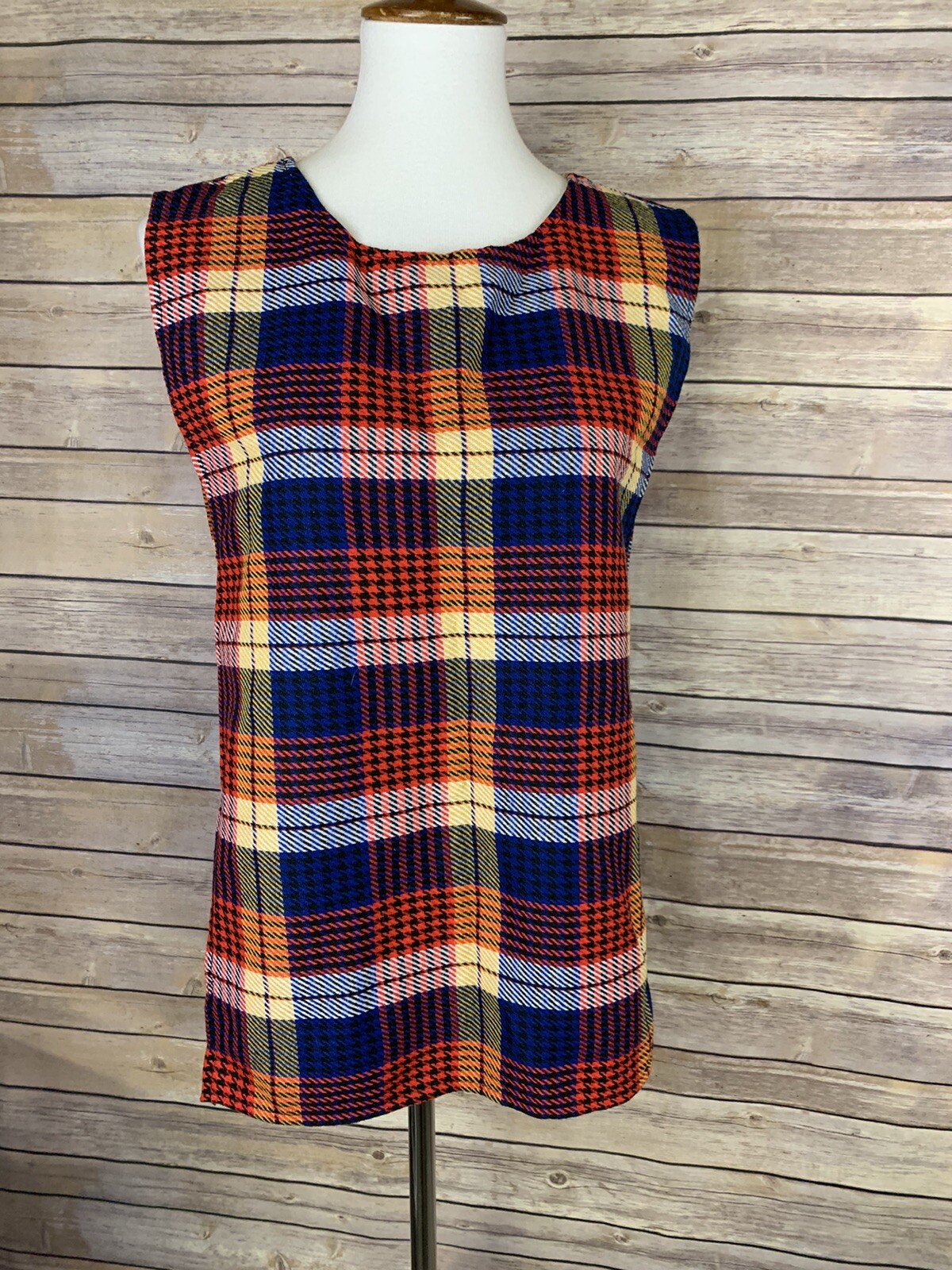 Vintage NWT Plaid Apron Style Smock Permanent Press Blue Red Open Sides Small