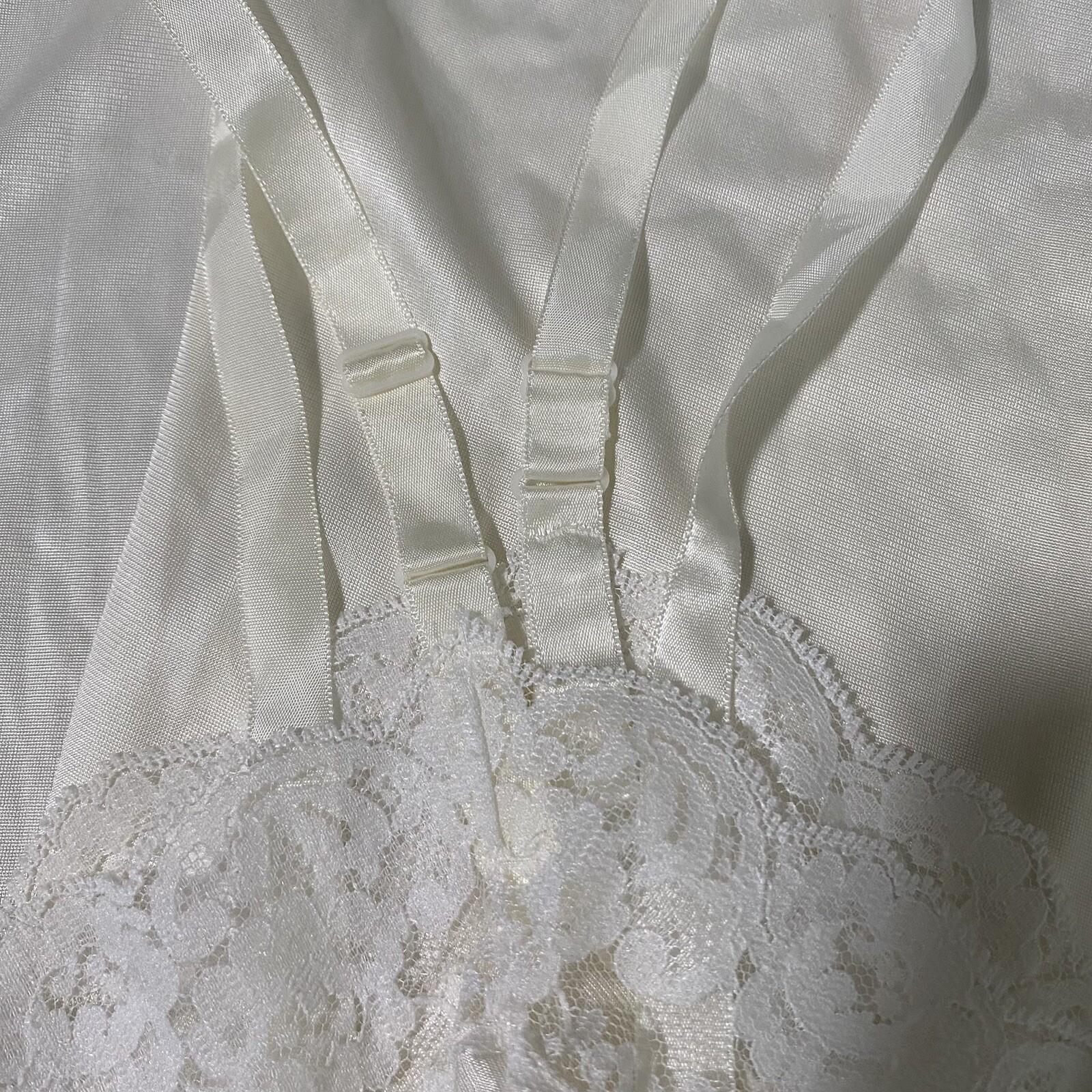 Vintage Komar Slip Dress Average 38 S/M Lace Trim Ivory White Cami100% Nylon
