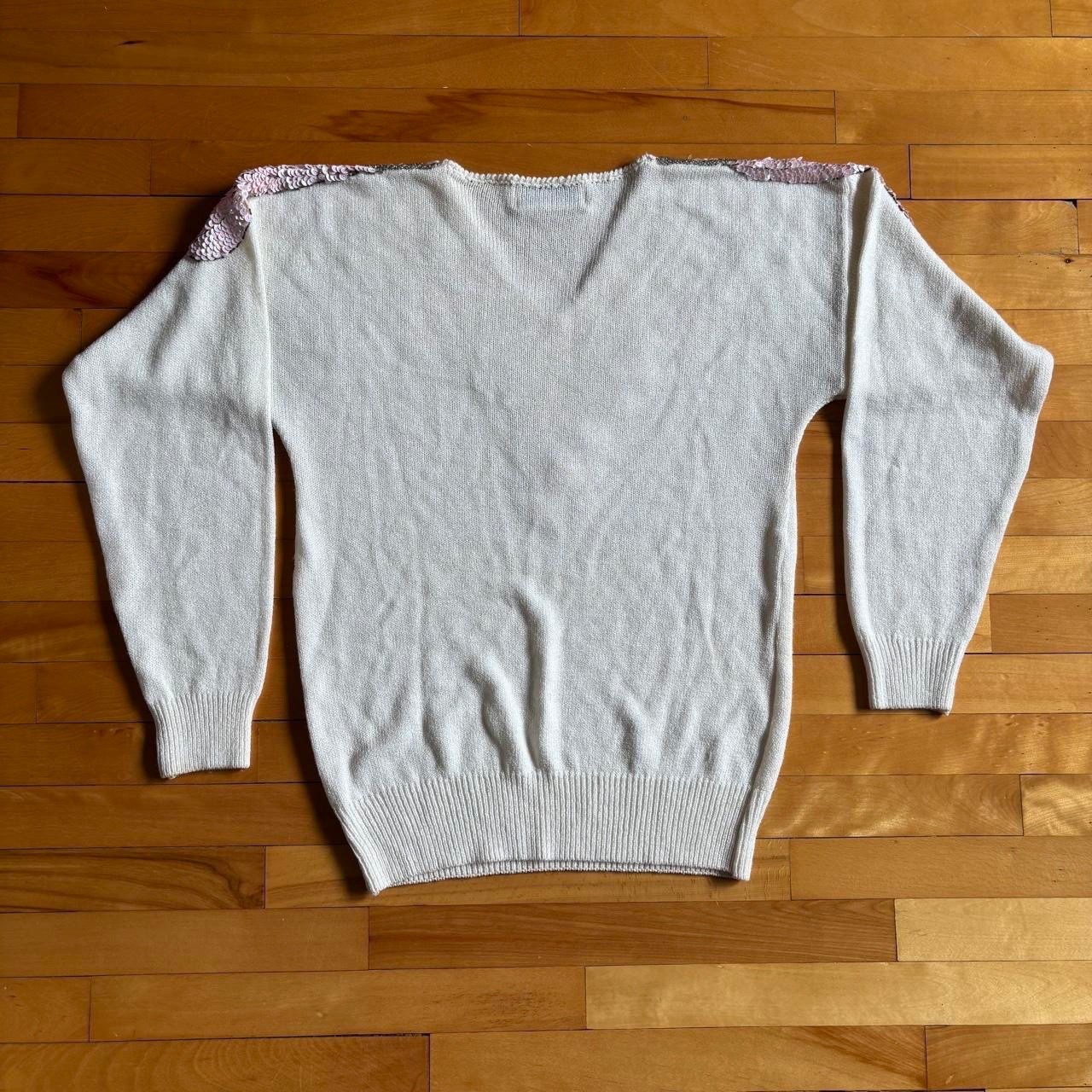 vintage 80s white knit sweater with sequin & bead details size M MINT CONDITION