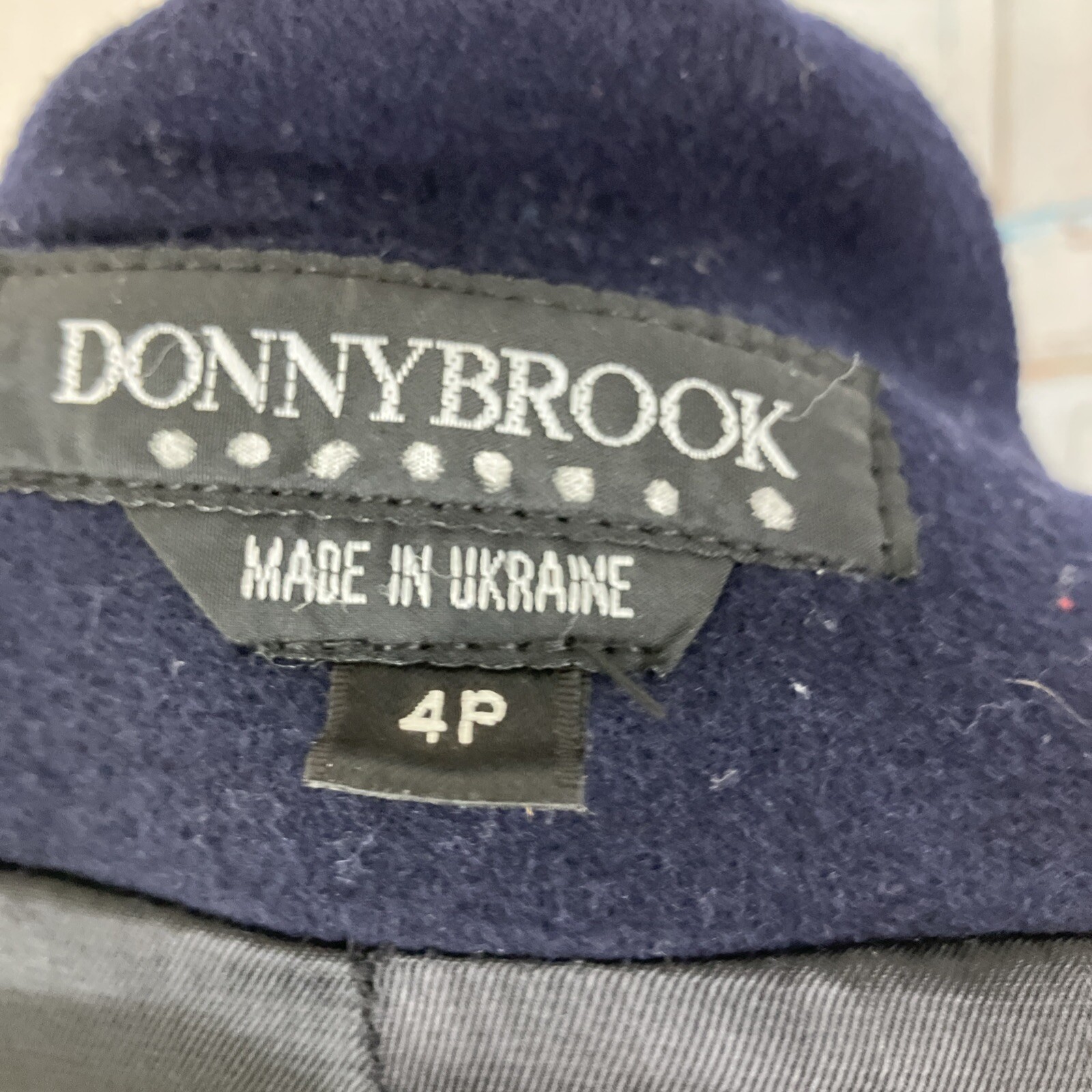Donny Brook Wool Navy Blue Winter Warm Coat Size 4P Black Velvet Collar And Cuff