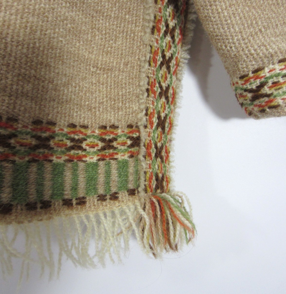 Norwegian VTG 60s Rural Folk Wool Cardigan Jacket Sweater Women Fringe MED