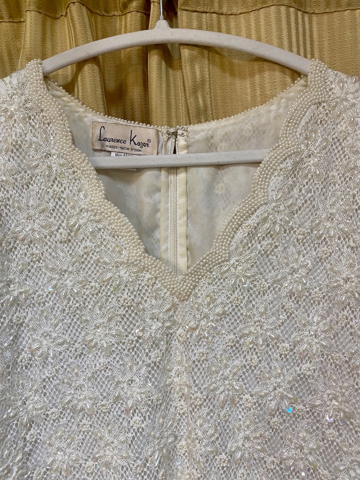 VTG Laurence Kazar Beaded Ivory Dress Elegant Floral Lace Formal Wedding 2X