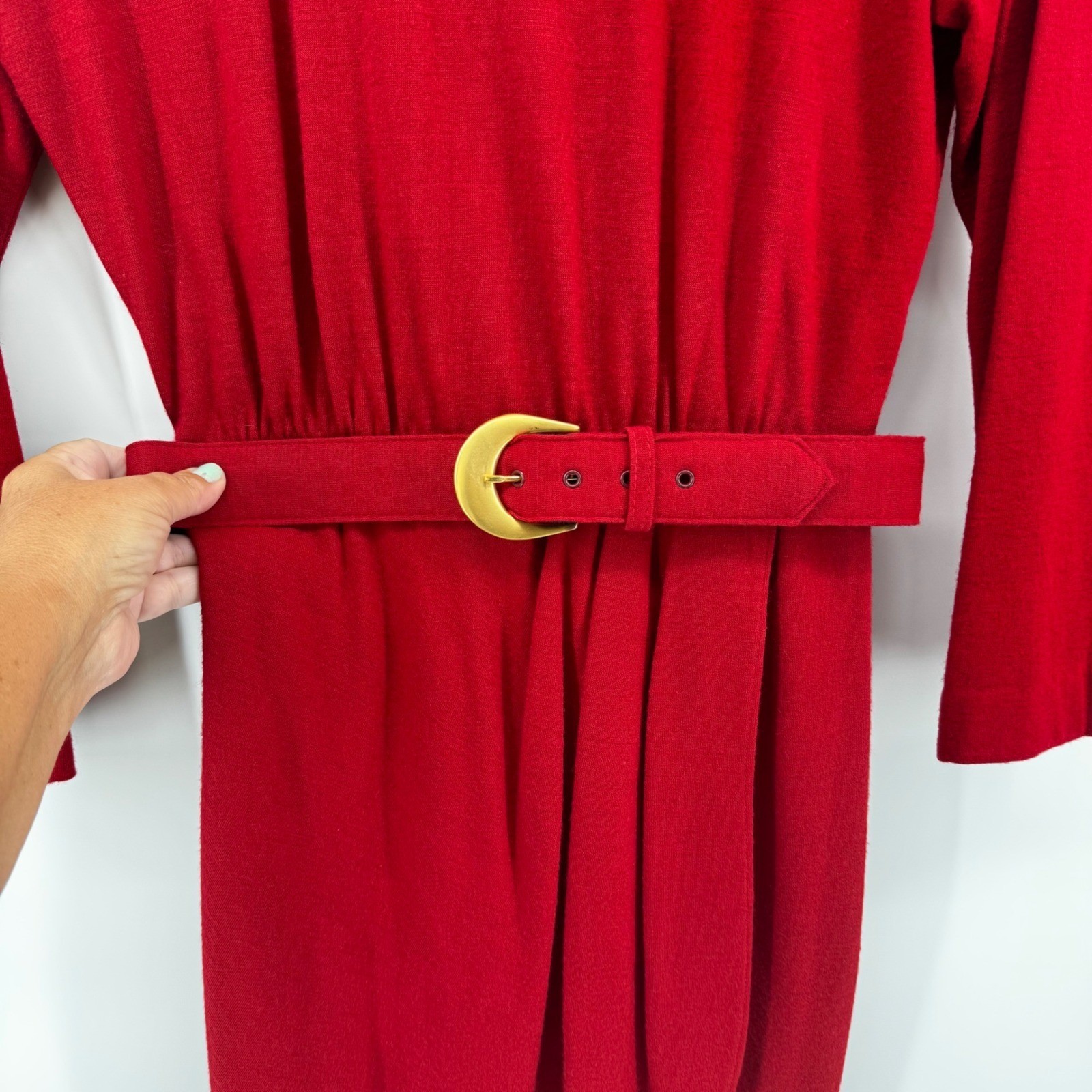 Carol Anderson Petite Red Wool Blend Belted Midi Dress Vintage Long Sleeve Sz 8