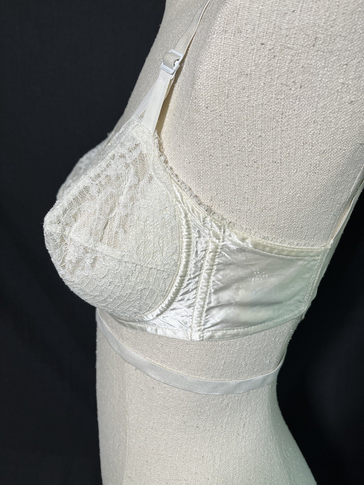 Vtg 50’s Bra Circle Stitch Hollywood Vassarette Backless Petal Pusher White 36B