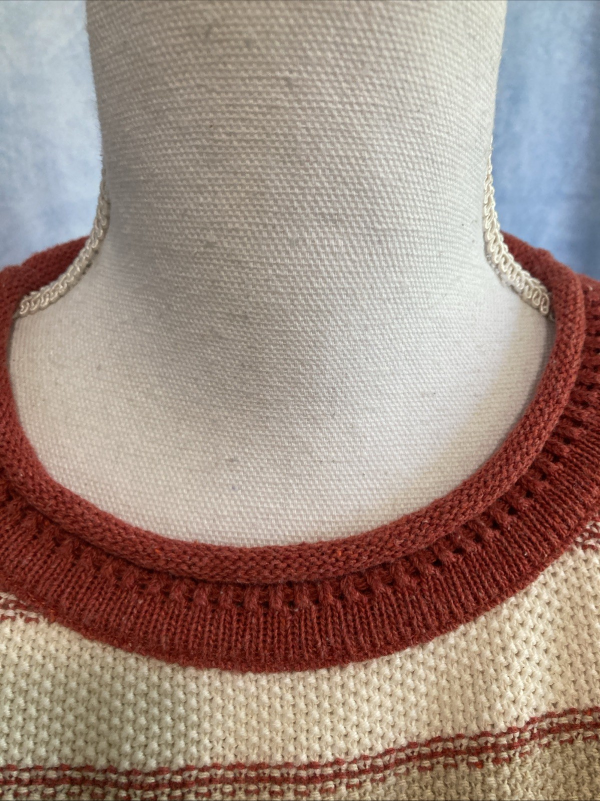 Vtg 90s Forever Creative Knit Striped Sweater Red Cream Cropped Cotton USA Indie