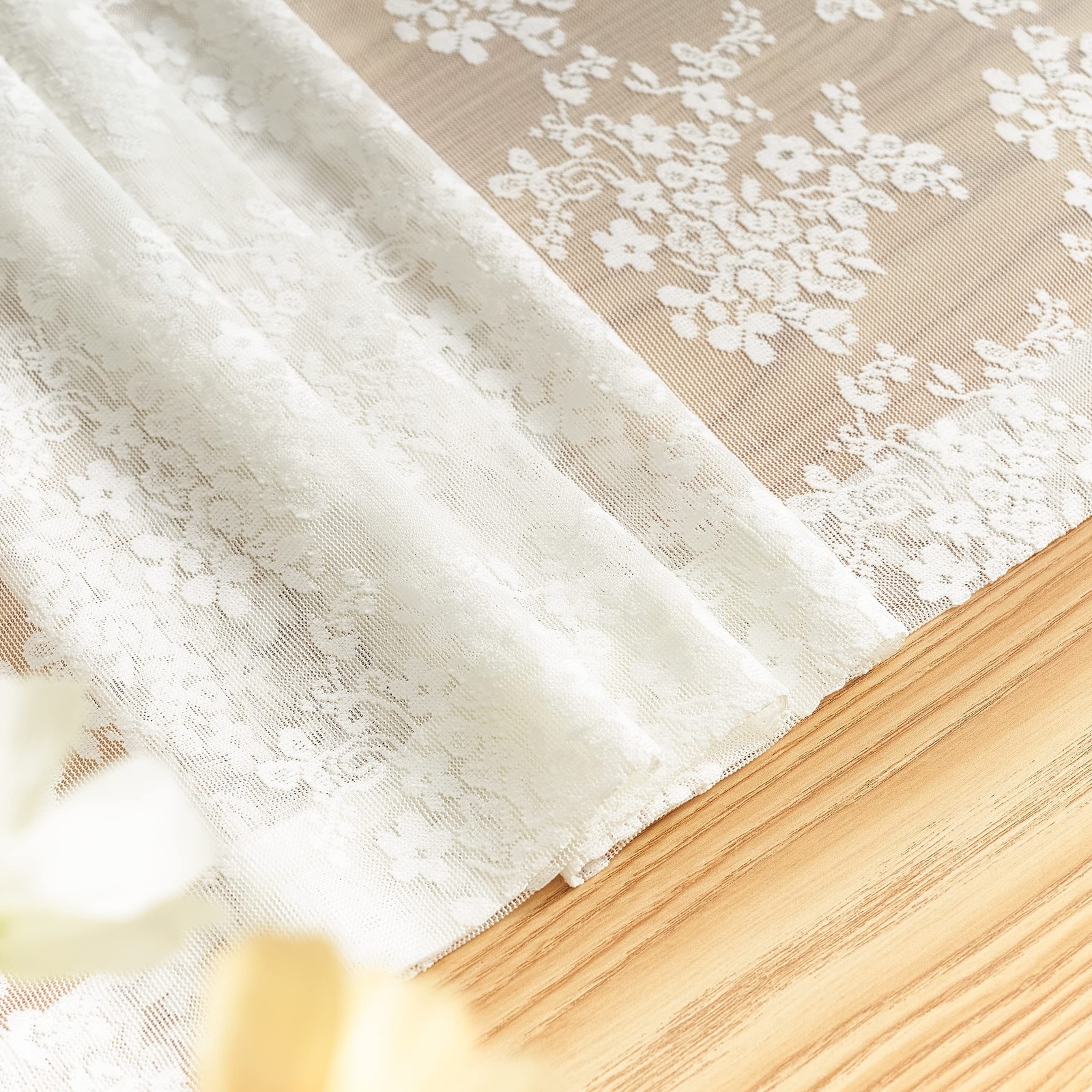 YJ YANJUN Vintage Lace Curtains 84 Inches Long-Victorian Floral Pattern Ivory…