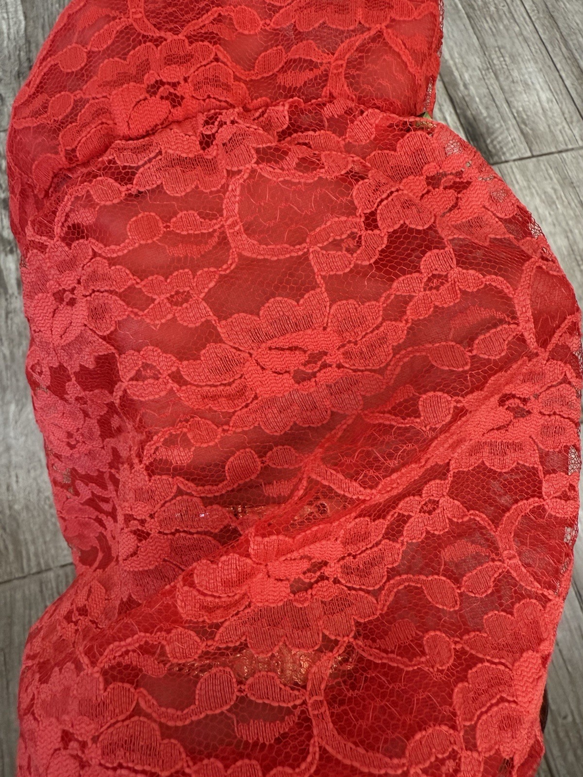 Vtg Strapless Sheer Red Lace Nylon Romper Negligee Lingerie Pleated Skirt XL