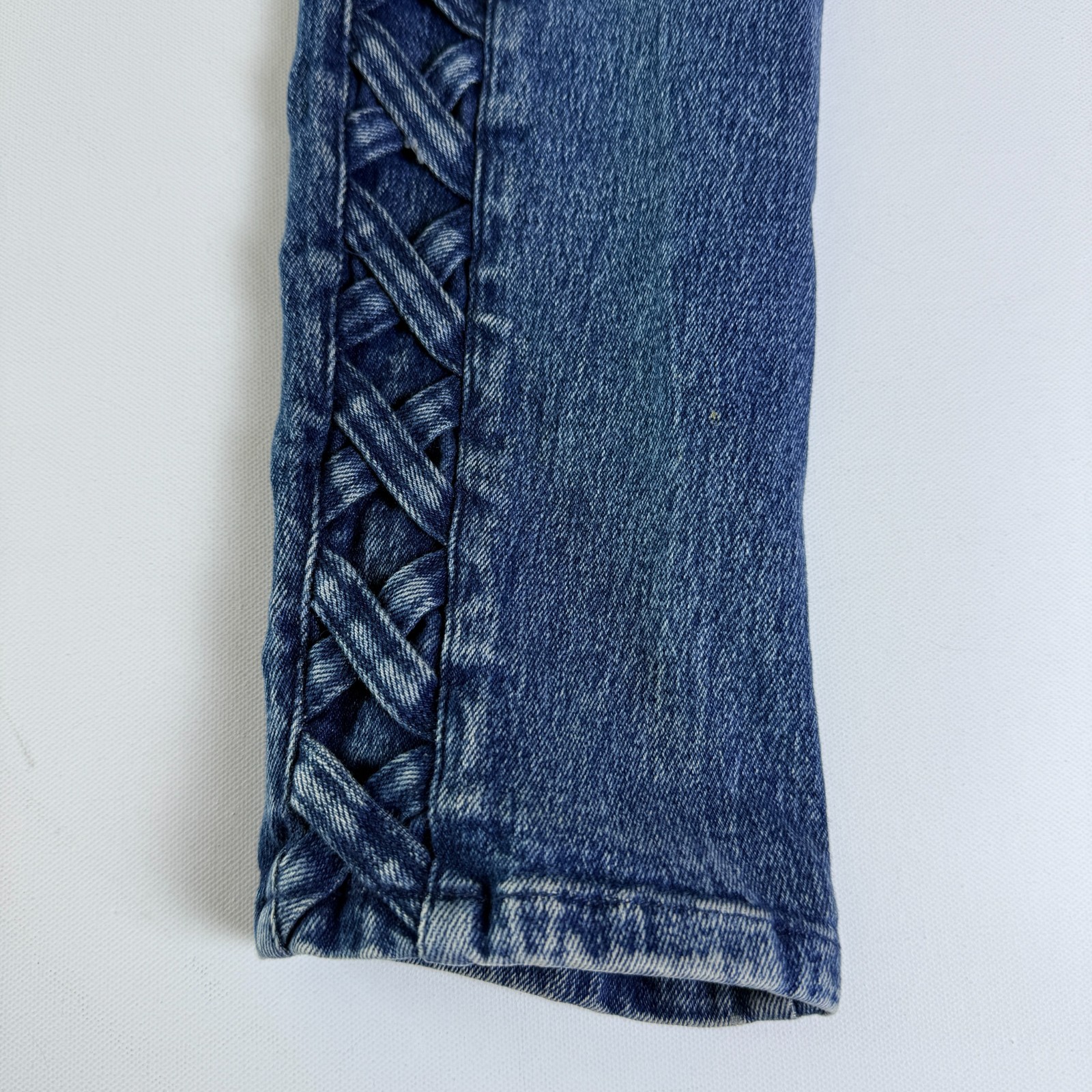 Pure Jeanswear VINTAGE Lattice Detail Acid Wash Jeans Sz 9 Juniors High Waisted
