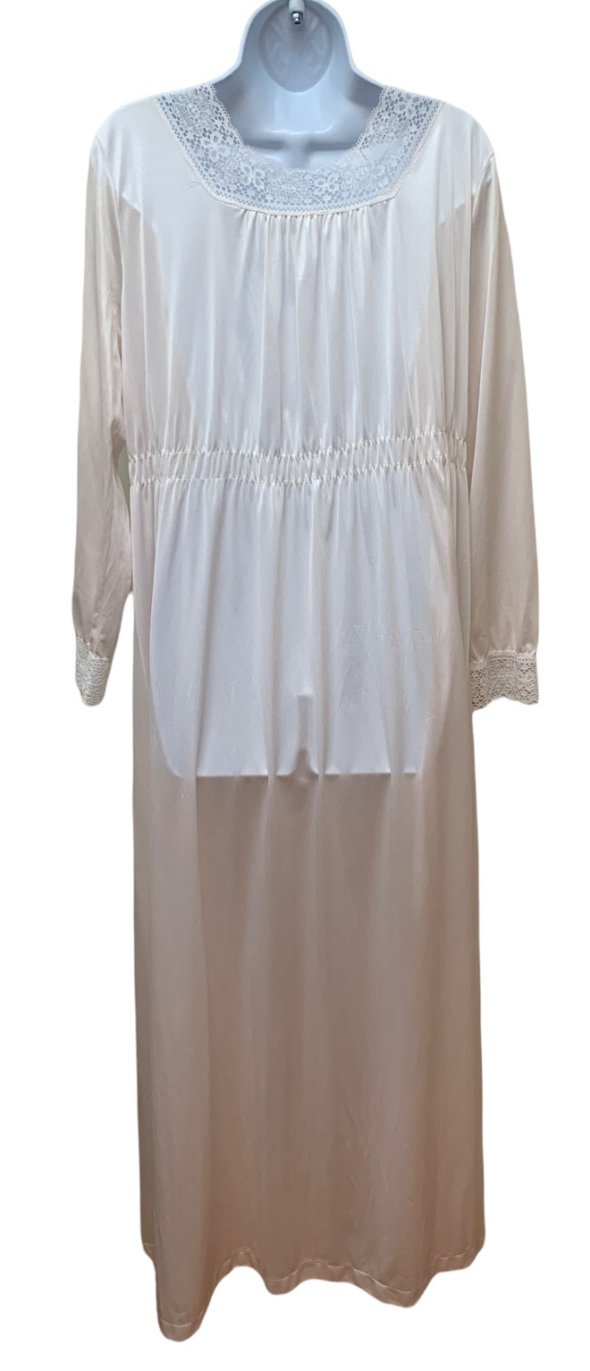 Vintage Pale Pink Lace Silky Satin Nylon Lace Sweep Peignoir Robe Fit L