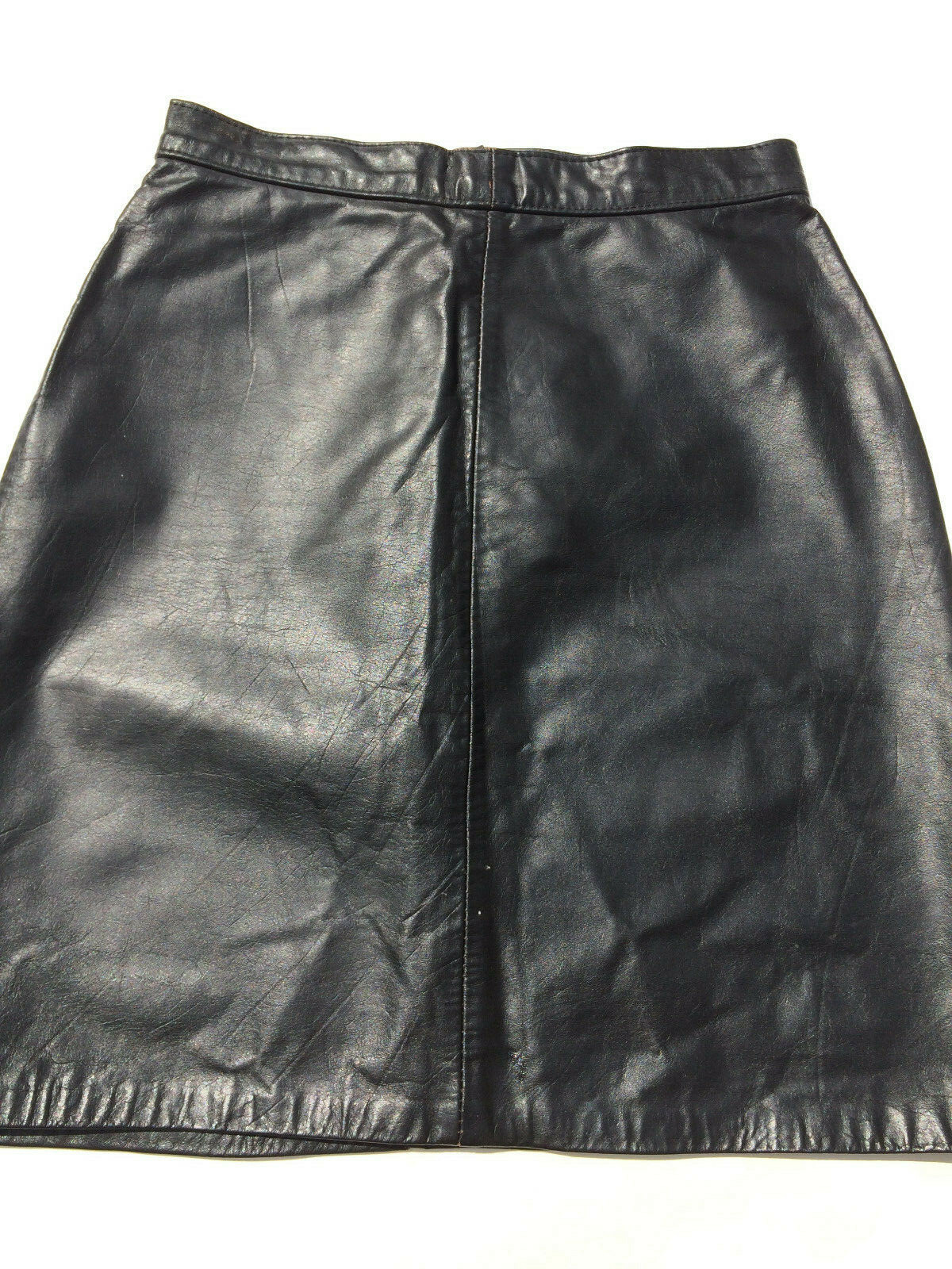 VINTAGE 1980s Black LEATHER PENCIL SKIRT SIZE 7/8 A Line Cuir Doublure Lining