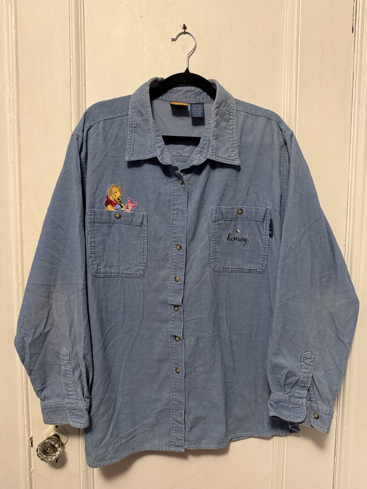 Vintage Baby Blue Disney Pooh Women’s Corduroy Botton Up Size 26/28W Plus size