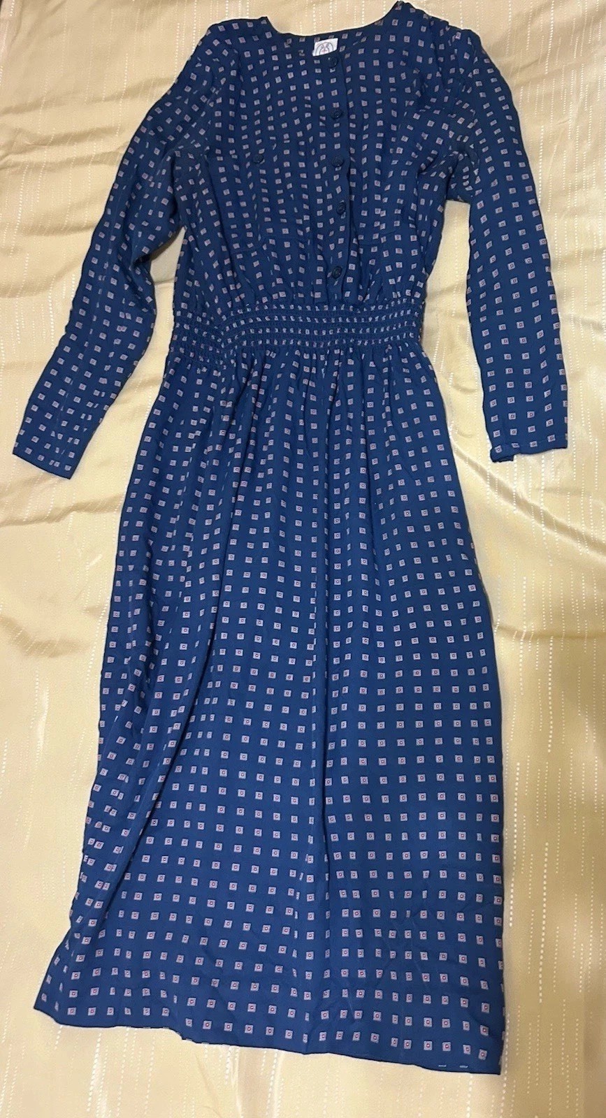 Vintage Dress Medium Blue Red Geometric 80s Does 40s Geek Chic Librarian