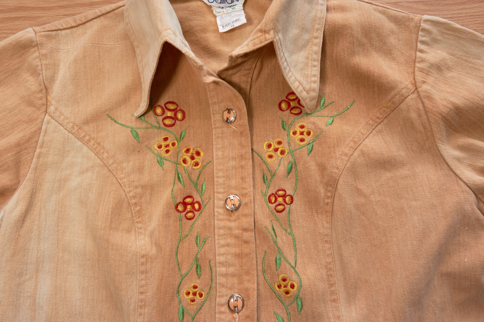 Vintage John Galliano Tan Denim Embroidered Jacket, Size 18, Made in Hong Kong
