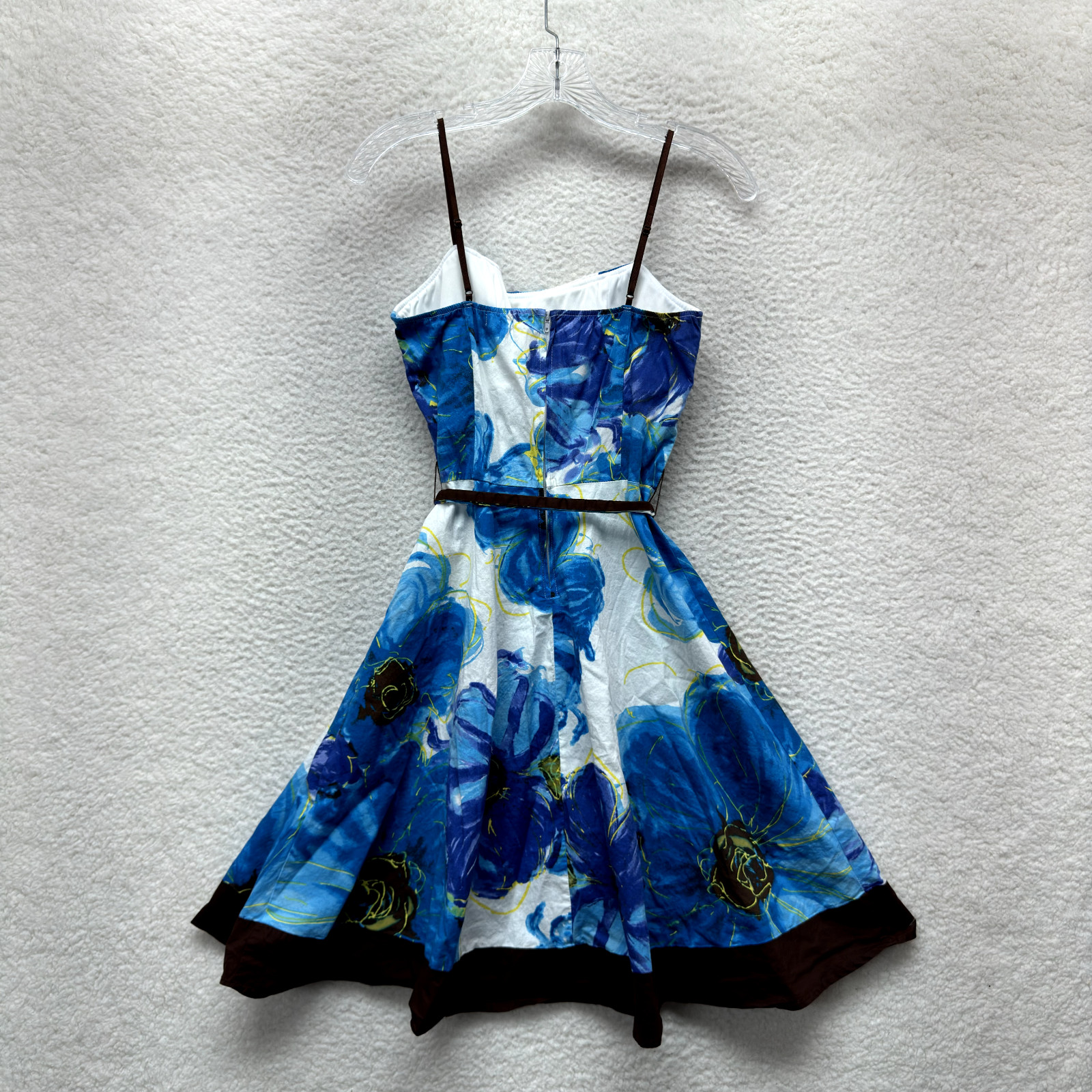 Y2K Vintage Dress 8 9 Medium Blue Floral Flare 60s Retro Mod Day Dress A-Line