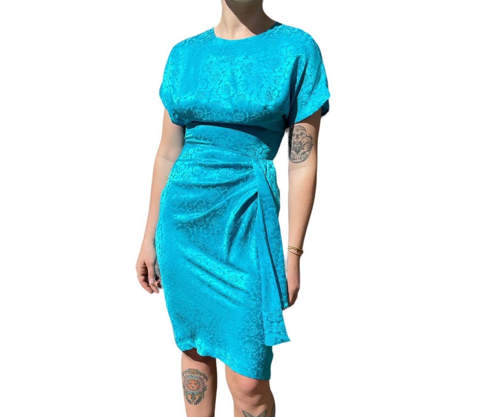 Vintage Argenti Womens Electric Blue Floral 100% Silk Wrap Dress Sz M