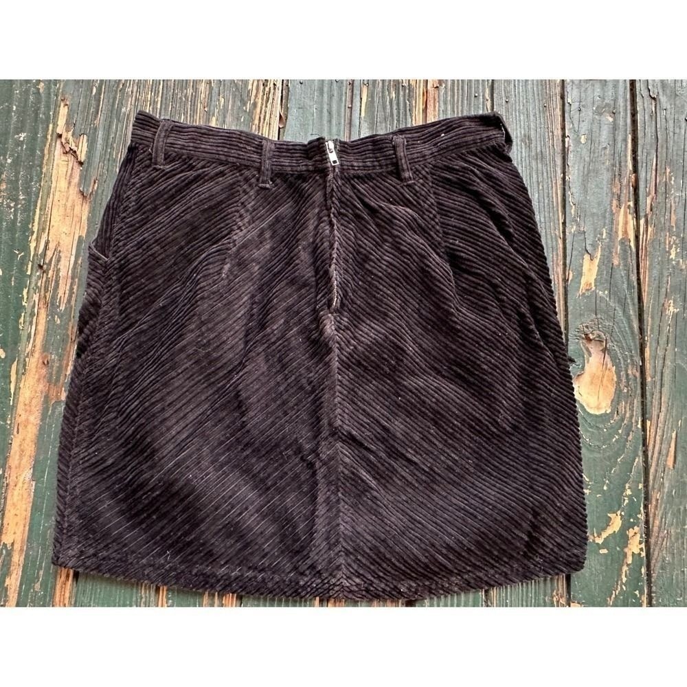 Vintage Quizz New York Black Corduroy Mini Skirt Chevron 100% Cotton goth 11/12