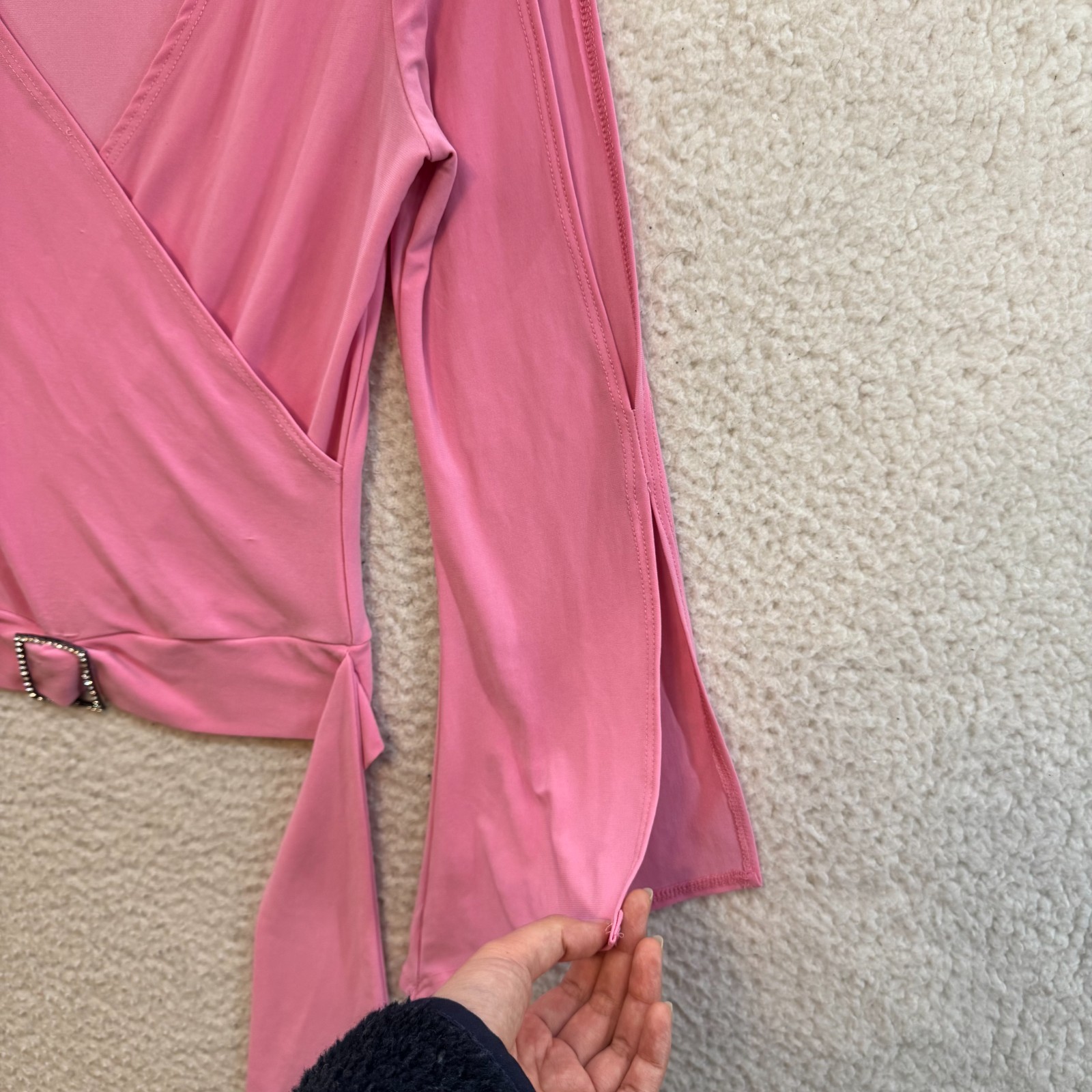 90s Y2K Vintage Pink Top Small Medium Flared Sleeve Slinky Stretch Rave Fairy