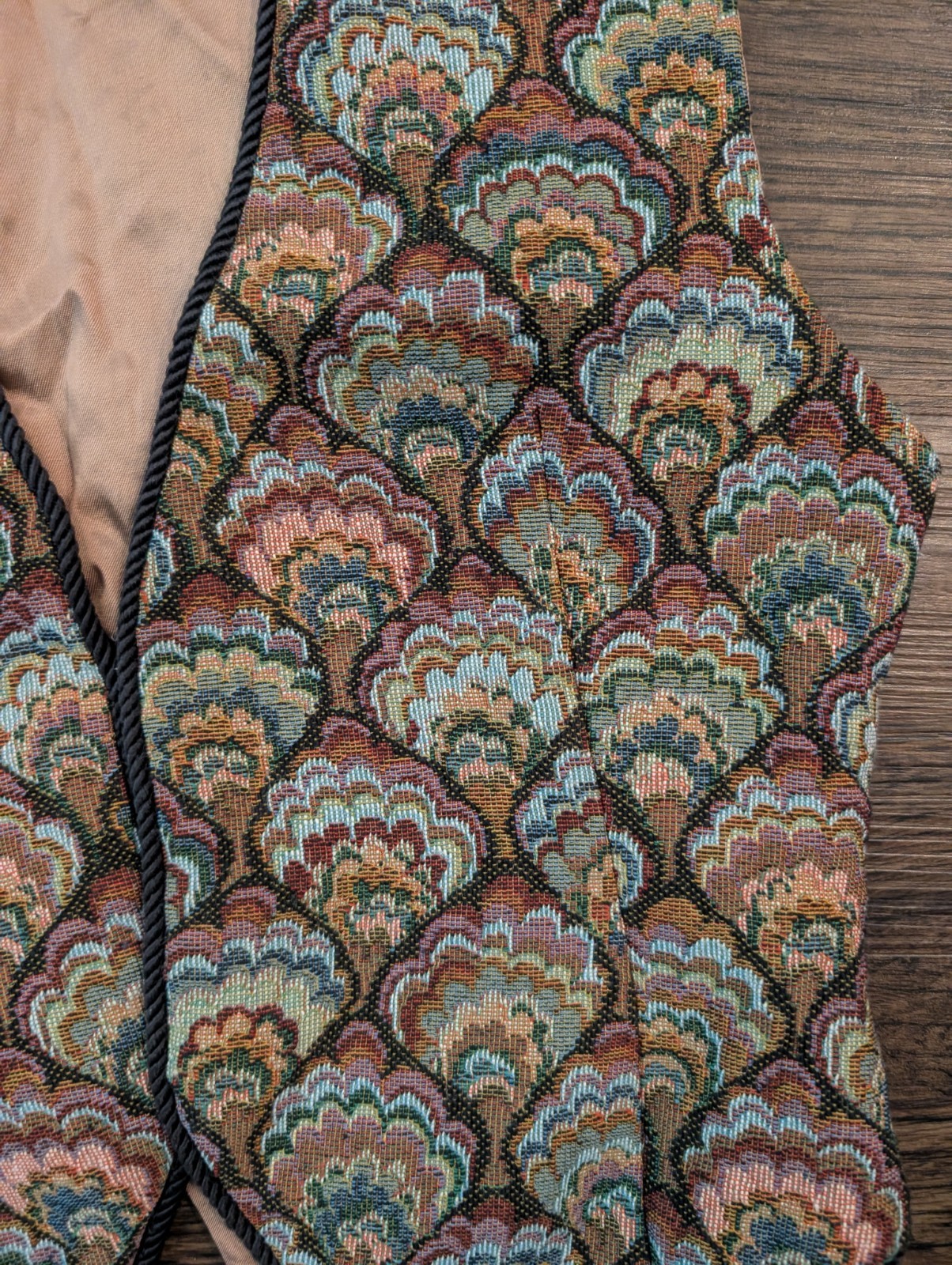 Vtg 90s Handmade tapestry vest earthtoned shell pattern Grunge Whimsygoth Boho