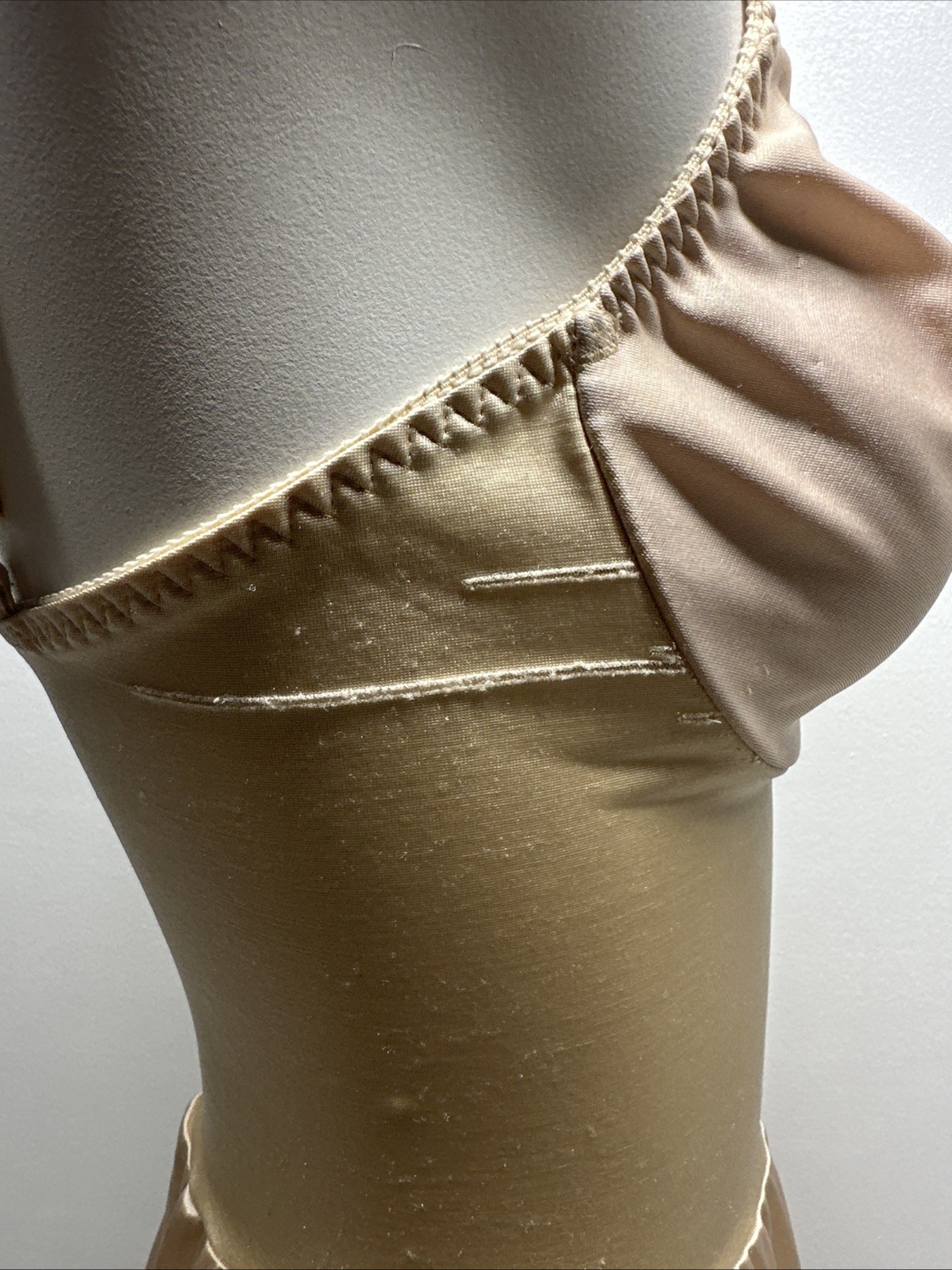 Vintage Olga Underwire Slip Midi Dress Nylon Made in USA 34319 Nude Tan Size 34C