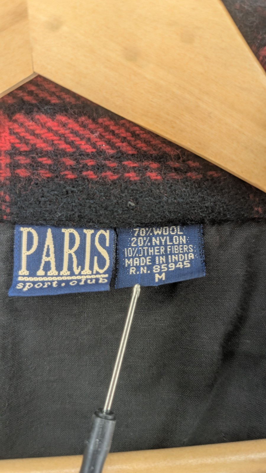 Vintage Paris Sport Club 90’s Women’s Med Red & Black Fully Lined Plaid Jacket
