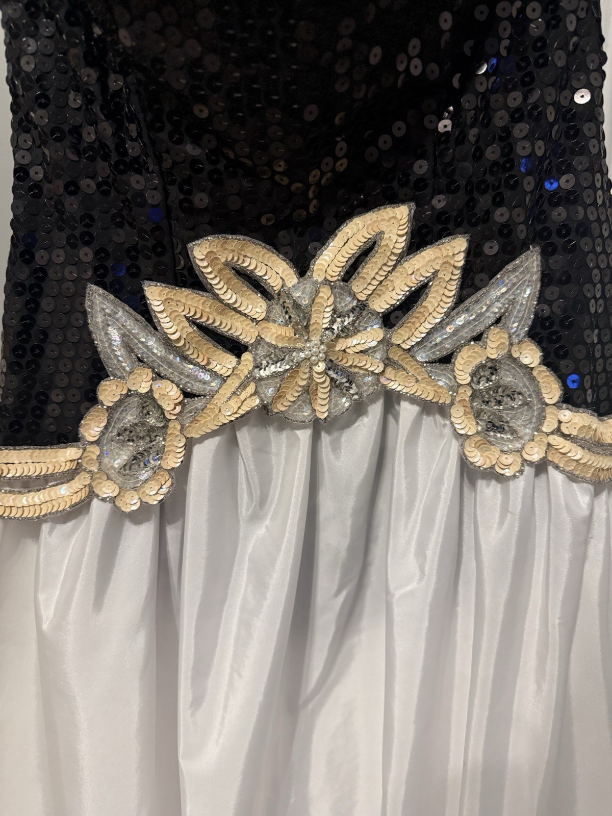Vintage Black And White Sequin Corset Dress with Good and silver overlay