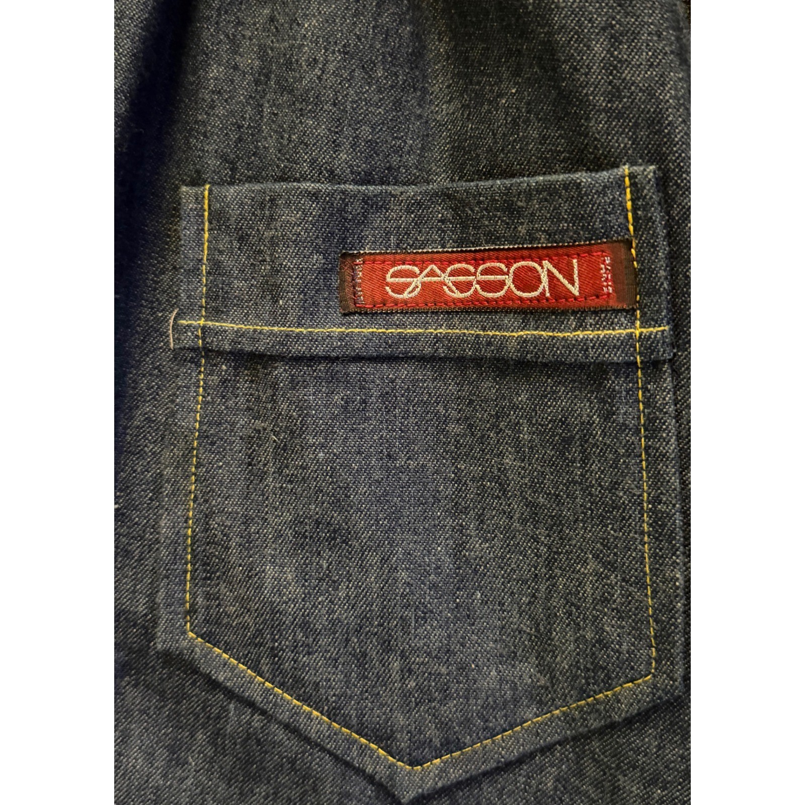70’s Sasson denim dress size 12Union label Western, A-line, Ruffle Made in USA