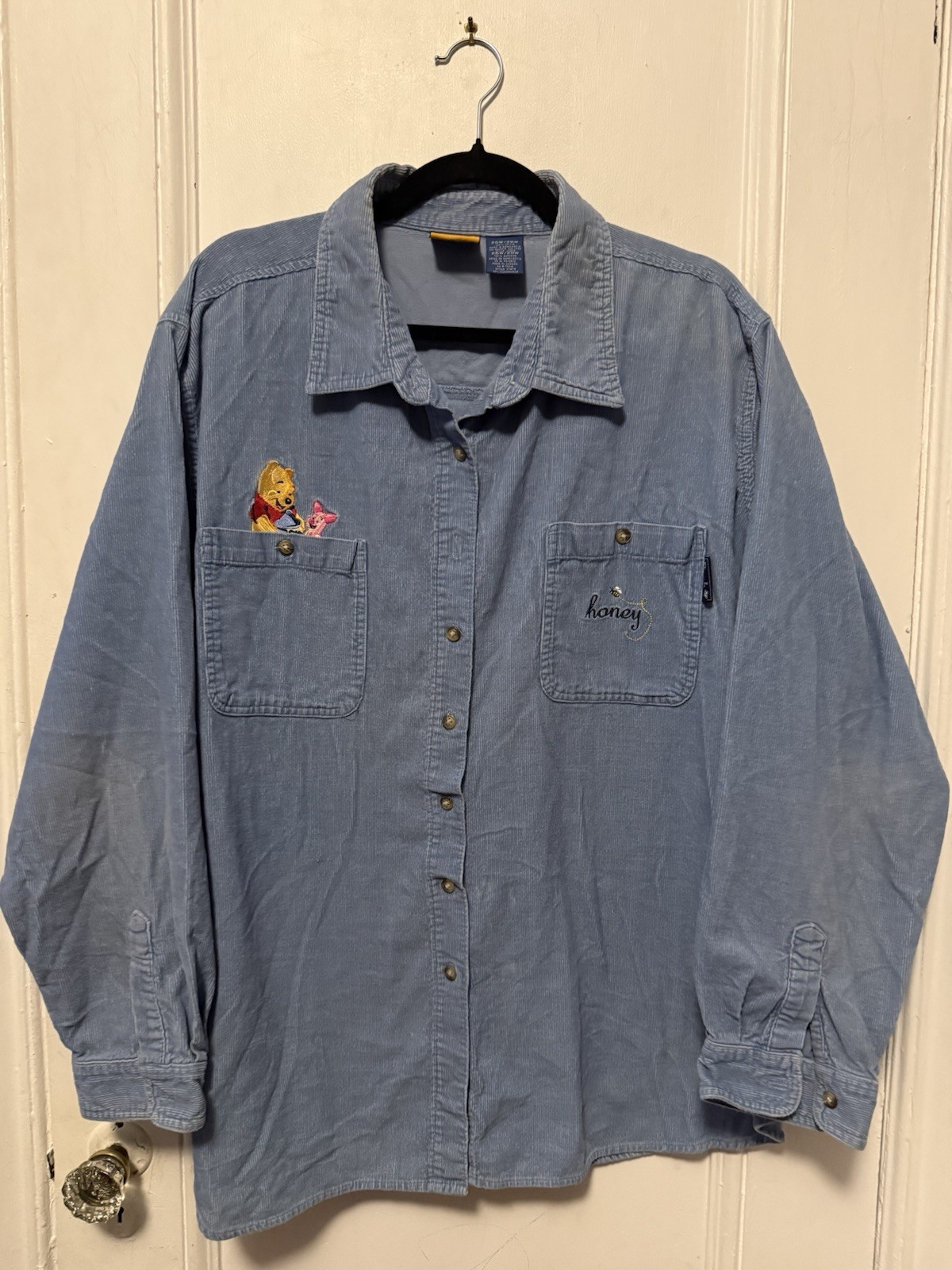 Vintage Baby Blue Disney Pooh Women’s Corduroy Botton Up Size 26/28W Plus size
