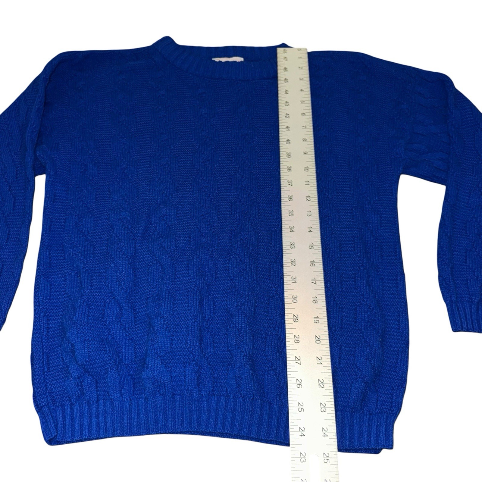 Vintage 90s Women’s Sweater Spunky Size Large Bright Blue Pattern USA Made
