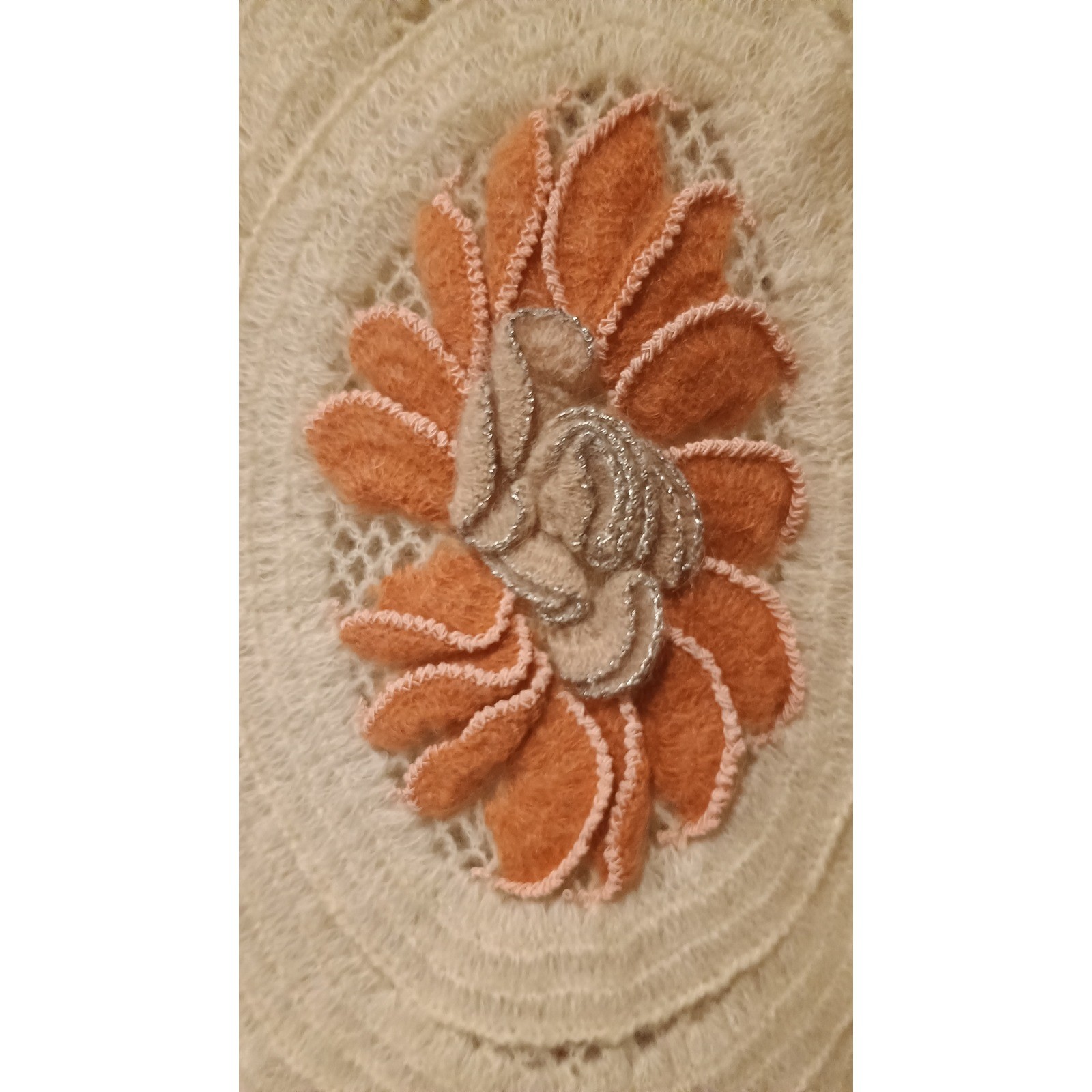 Lim’s Mohair Sweater Women Large Cream 3D Floral Applique *Vintage* Art to Wear
