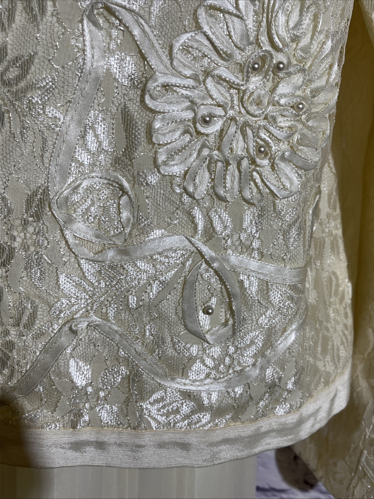 Vintage Nuit Union Made Cream Embroidered Pleated Evening Skirt Jacket Sz 12