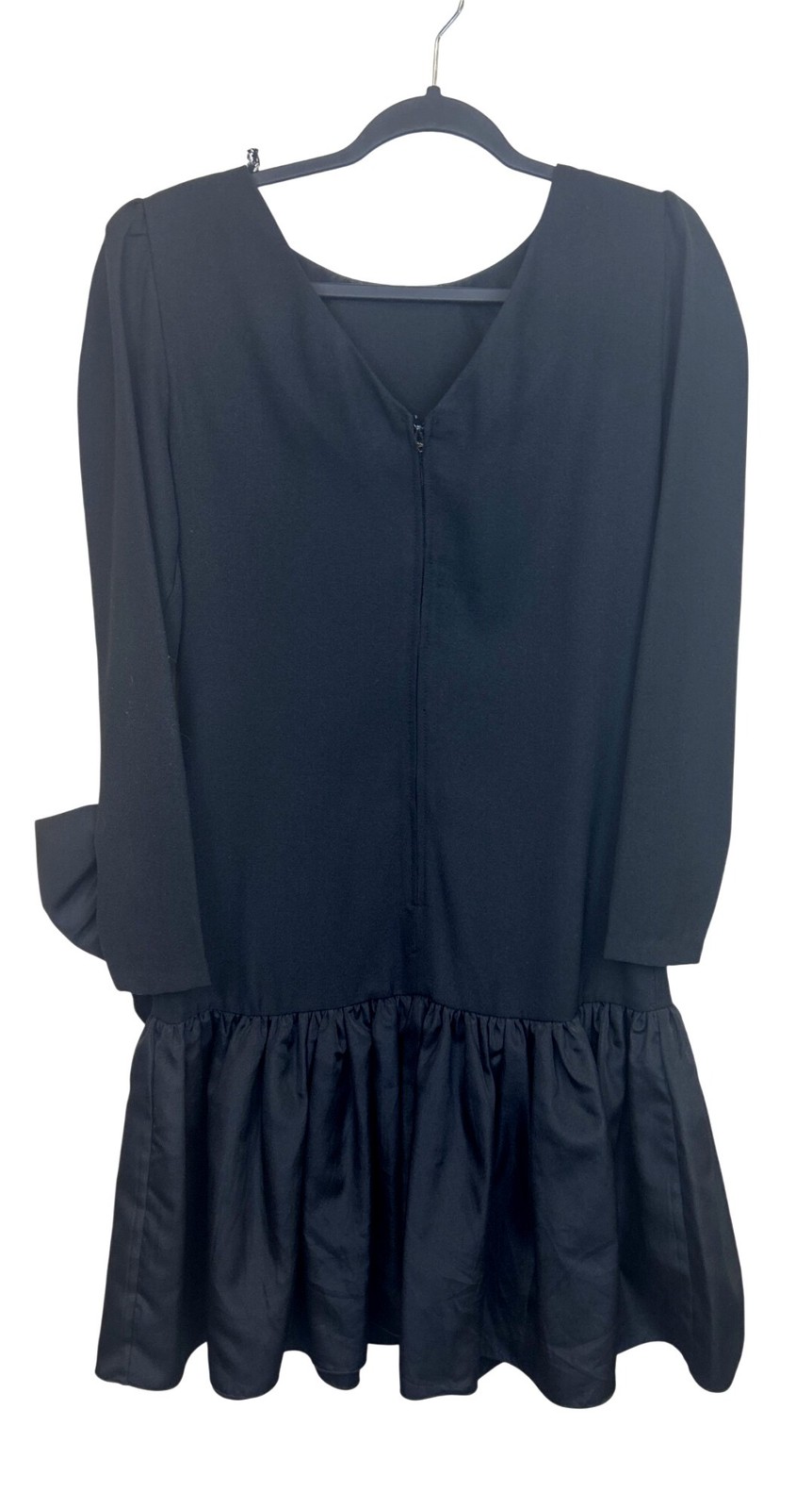 Vintage Huey Waltzer for Darcy Cocktail Dress Sz M Black Ruffles Bow Retro 80s