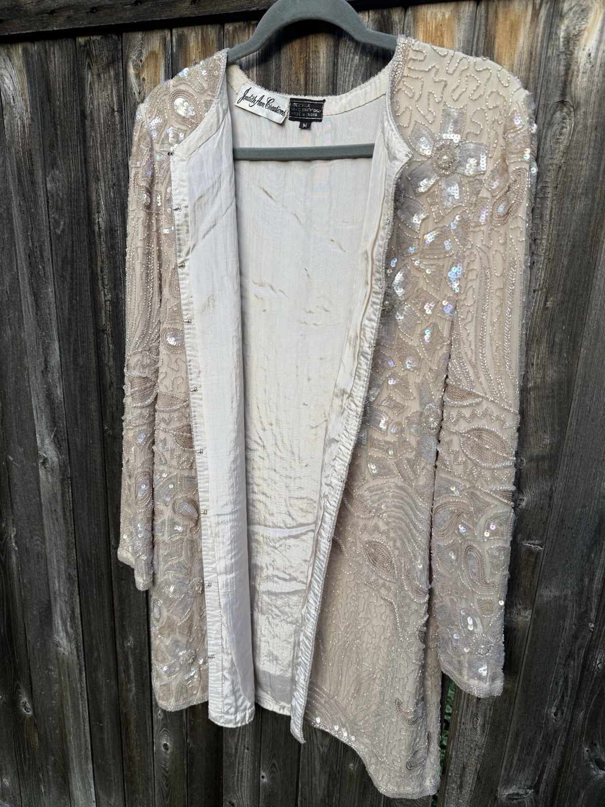 VTG JUDITH ANN CREATIONS Bead Sequin 100% Silk Jacket Sz Medium