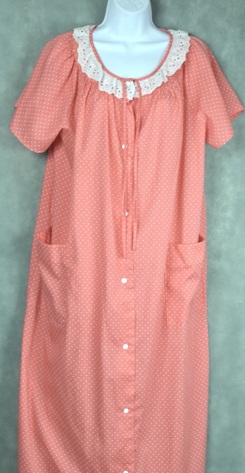 Vtg 70s It’s A Charm Nightgown Pink White Polka Dot Size Medium