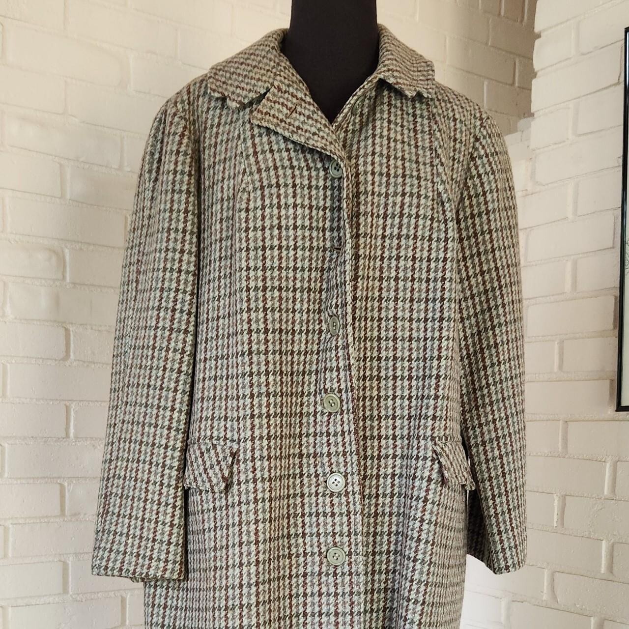 Vtg 60s Harris Tweed Green Wool Coat Women’s 14, AS IS *
