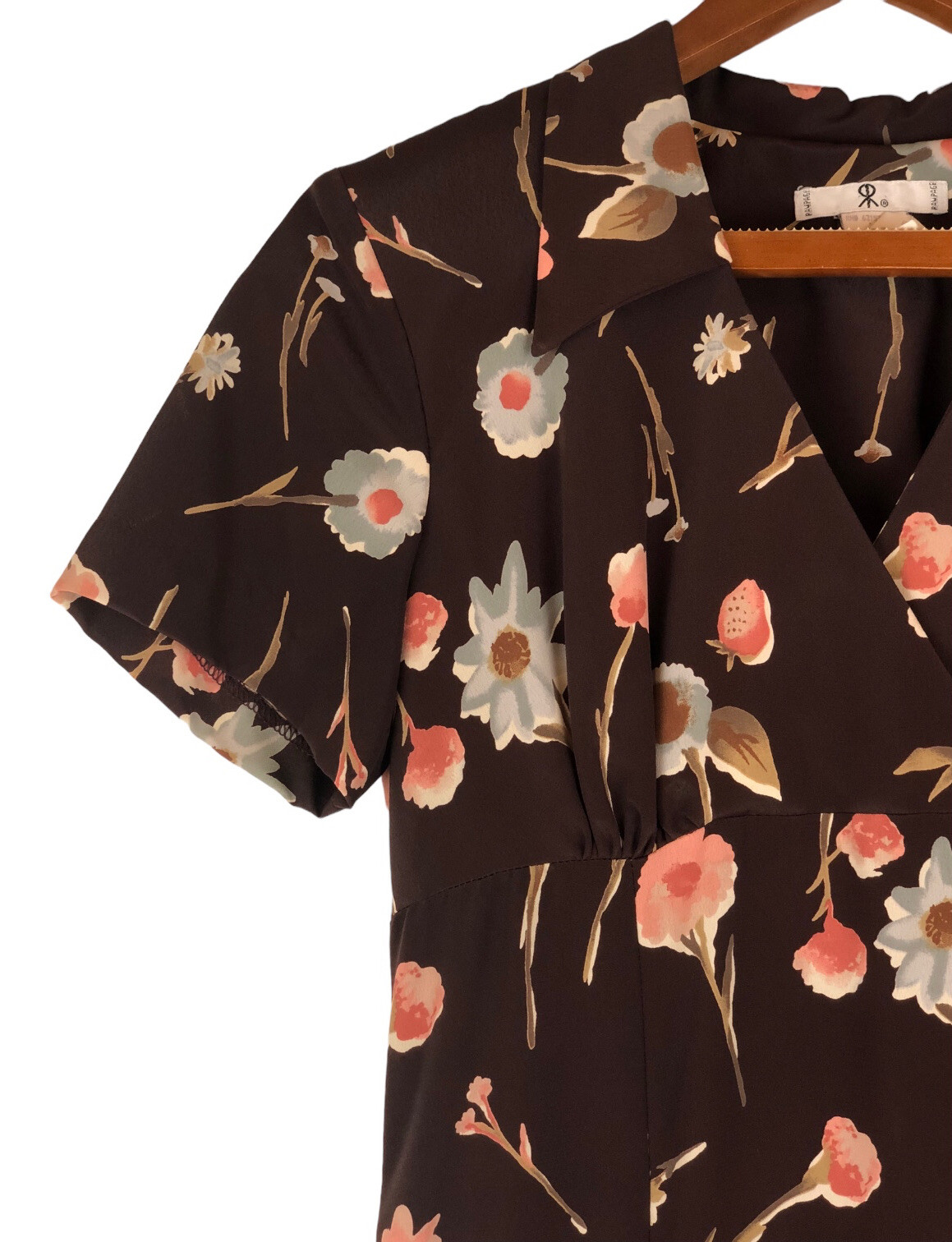 Rampage Brown Floral Maxi Dress Women’s Size 9 Collared V-Neck Short Sleeve VTG