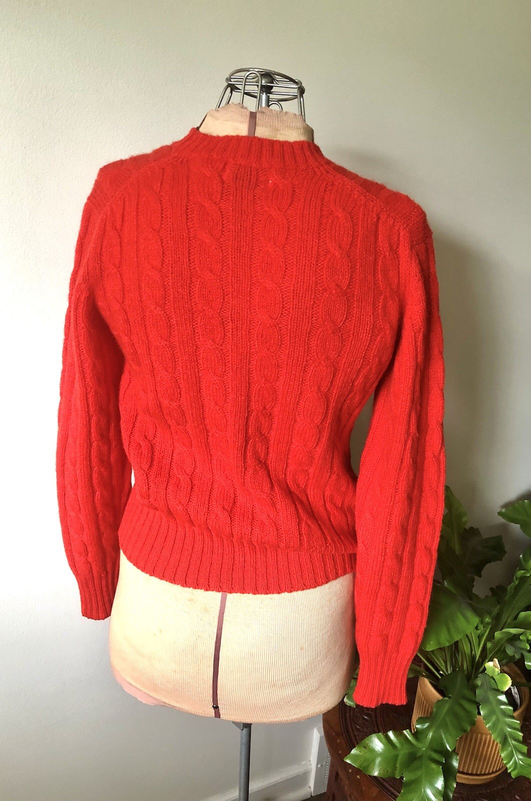 Bright Coral Shetlander Crazy Horse Wool Cable Knit Sweater