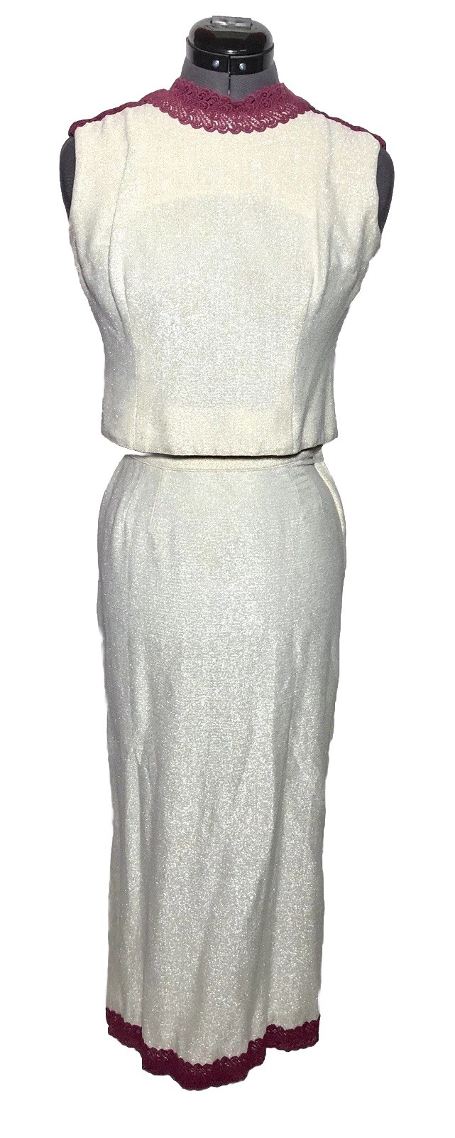 Vintage 60s Alice of California Silver Metallic 2-Piece Dress Hostess 36-24-38