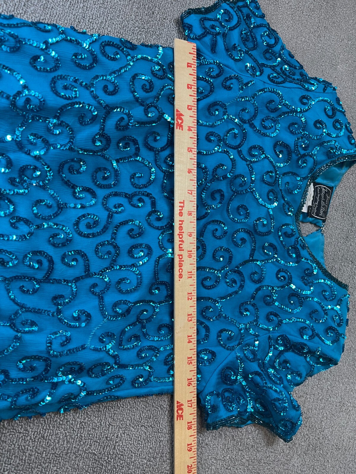 Jean for Joseph Le Bon Blouse Womens Size 6 Petite 6 P Blue Beaded Swirl Pattern