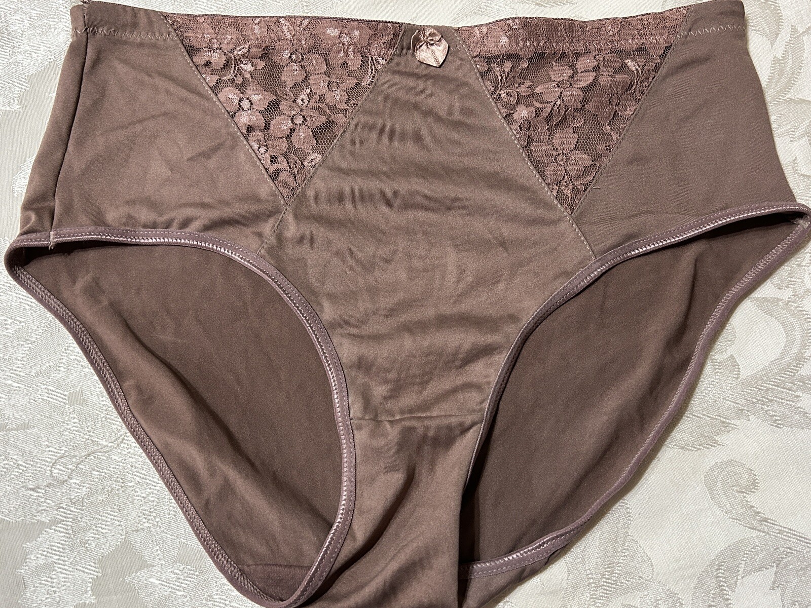 Vtg INTIMATES 3042 Polyester Lace Inserts Hi-Cut Sz 9/2XL Brown Panties #71