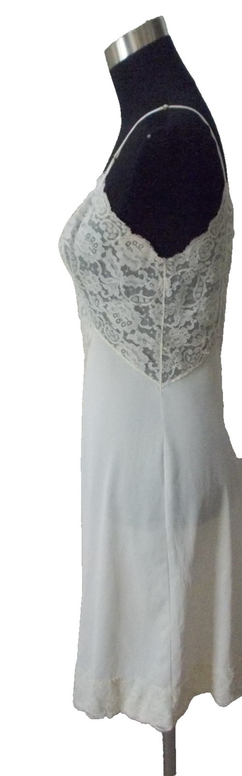 VTG VANITY FAIR 100% Nylon Tricot Ivory Lace Trim Bodice & Hem Full Slip Sz 34 T