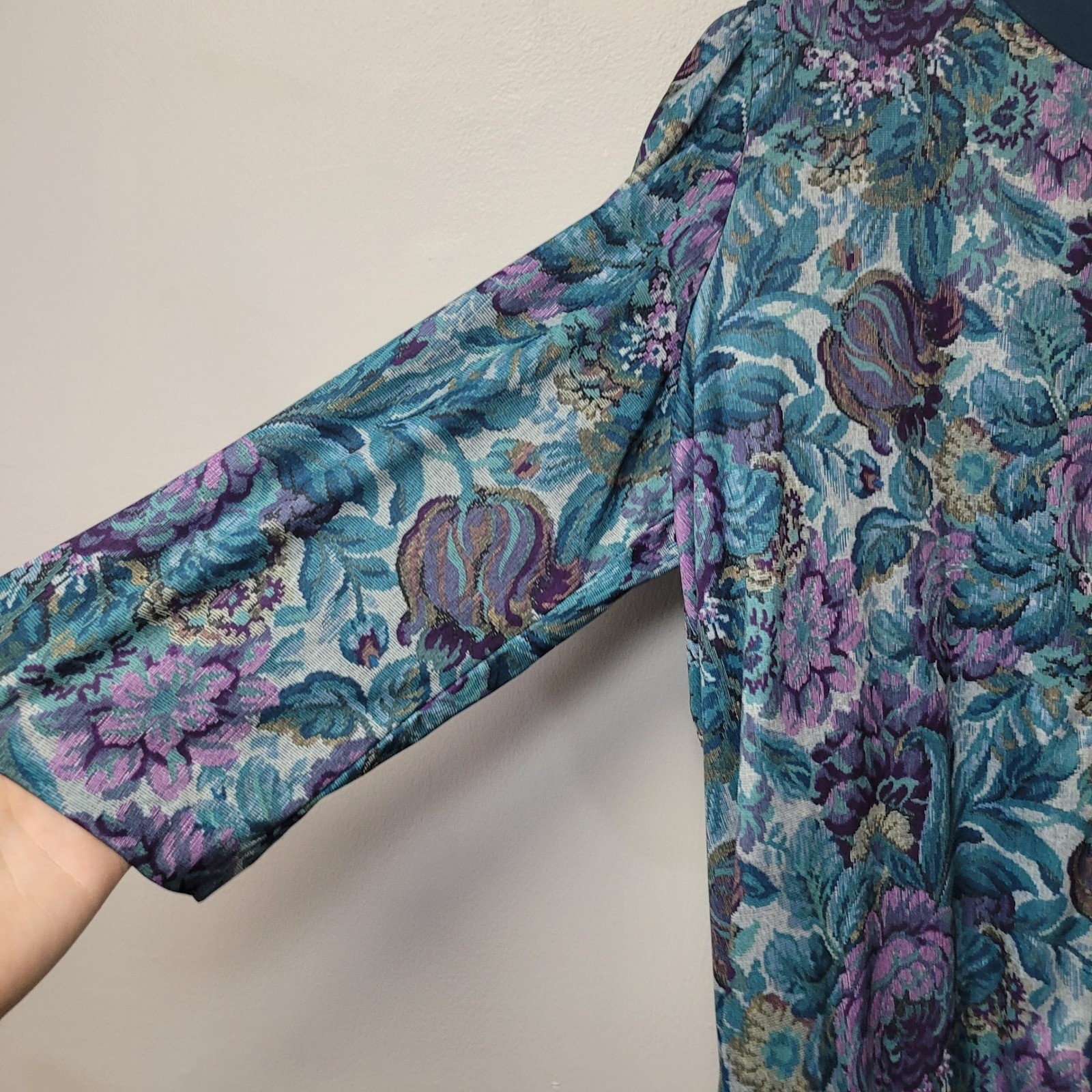Classic Apparel Ltd Vintage Floral Pleated Midi Dress Blue Purple 20W