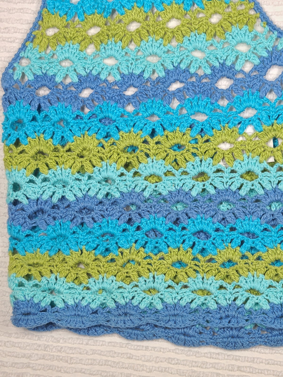 1990s Crochet Halter Top Retro Stripe Fan Stitch Cotton Ramie Medium Mall Hippie