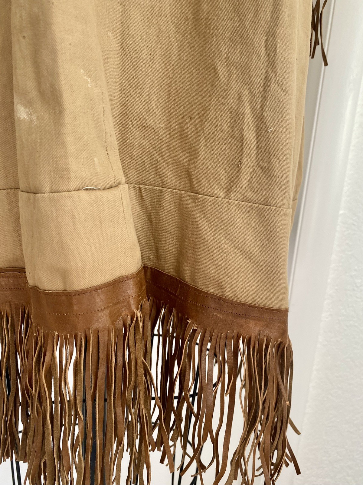 Vtg Western Fringe Tunic Dress With Leather Fringe Hippie Boho 70s – M