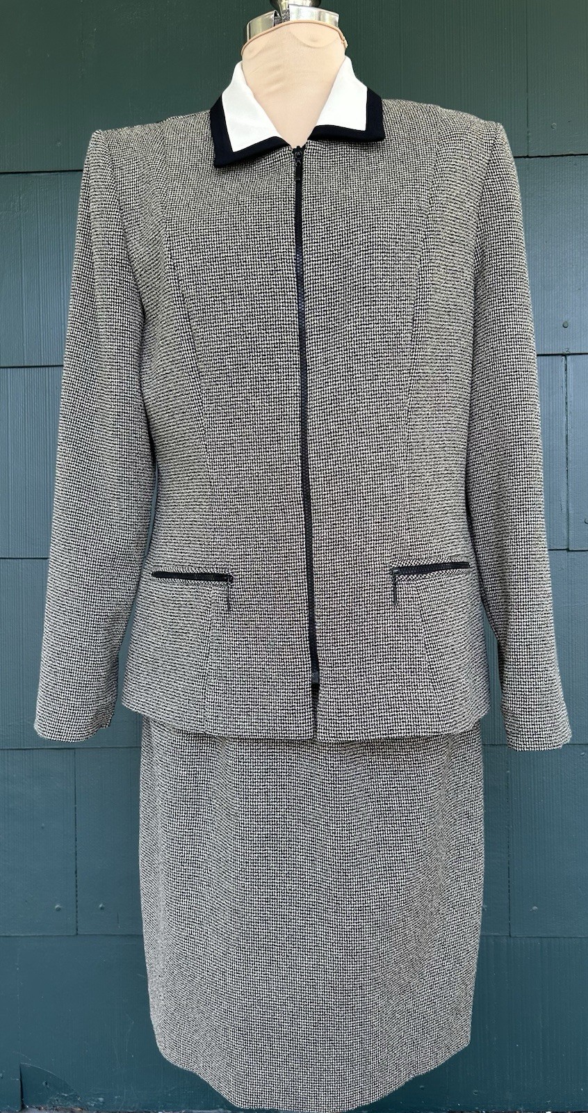 Vintage 80s Tweed Skirt Suit S/M Geek Chic Corporate Goth Editorial Career Wear