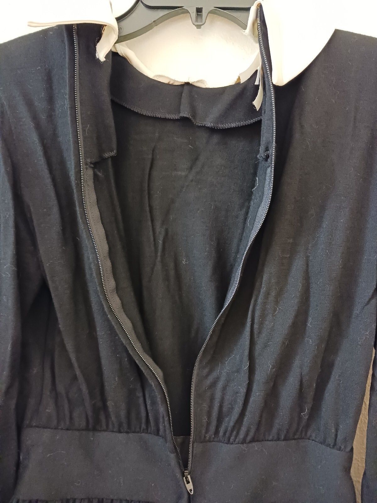 Vtg The Kollection 6 Black Wool Jersey 2 Pc Dress White Collar Wednesday Addams