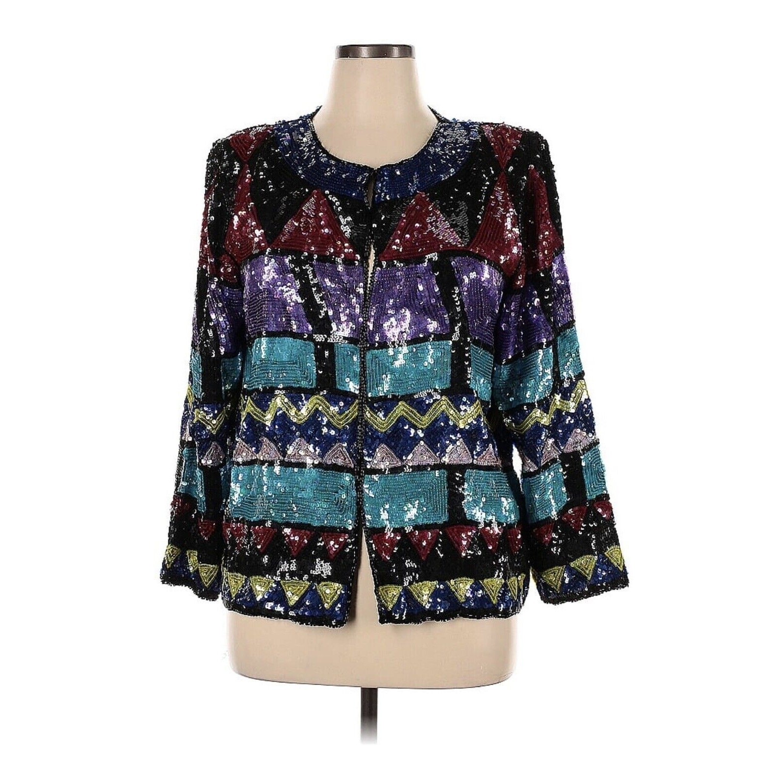 VTG Jean For Joseph Le Bon Silk Sequin Sparkle Funky 90s Geometric Jacket XL