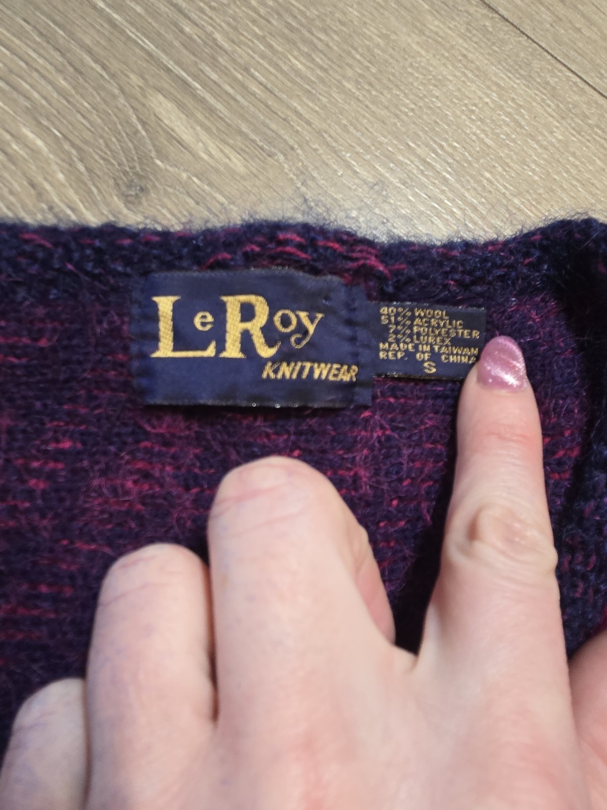 Vintage LeRoy Knitwear Wool Lurex Metallic Pink & Blue MCM Sweater Small Chevron