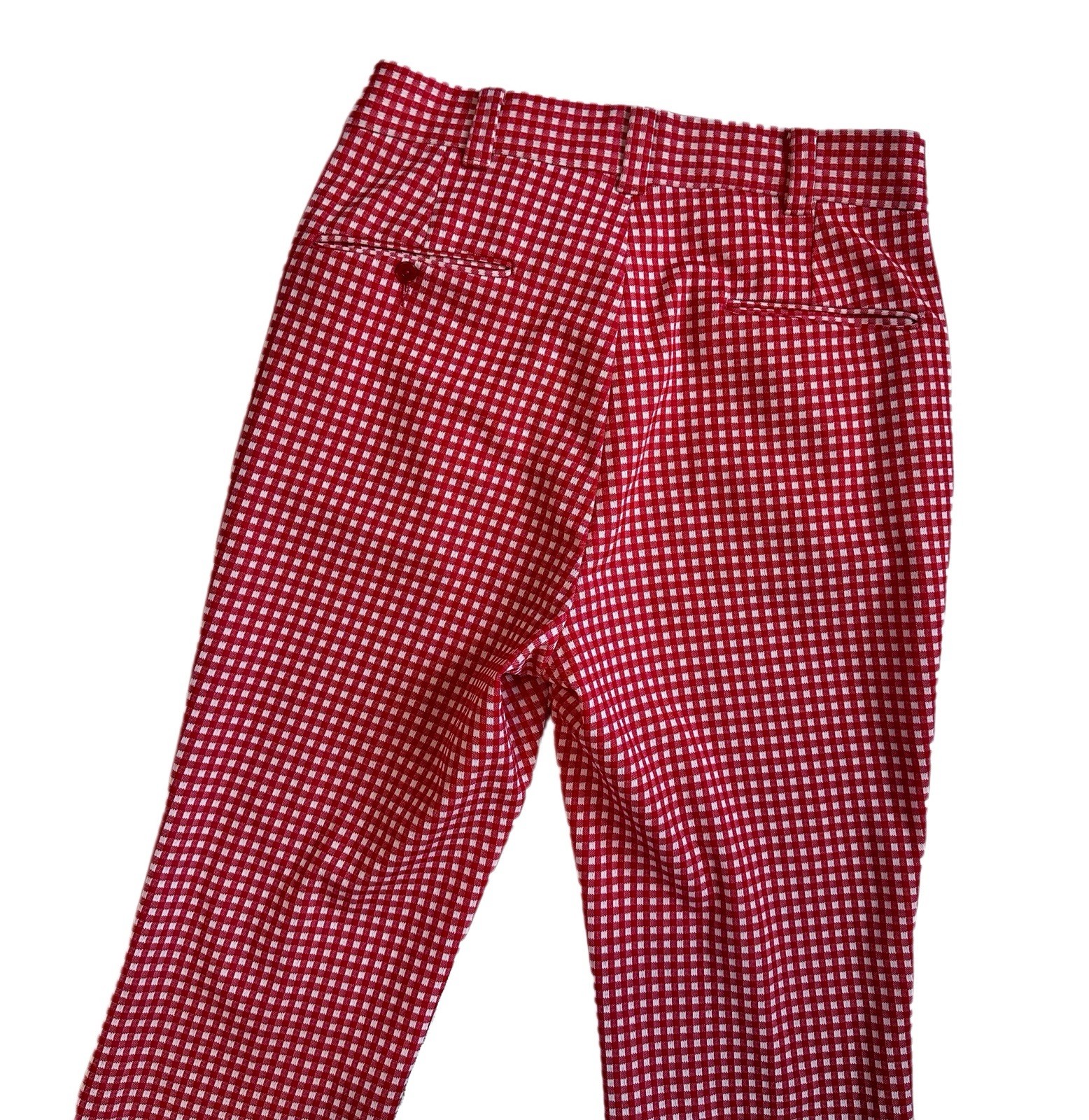Vtg Red White Gingham Flare Leg High Rise Pant Waist 31” Cottagecore 70s Farm